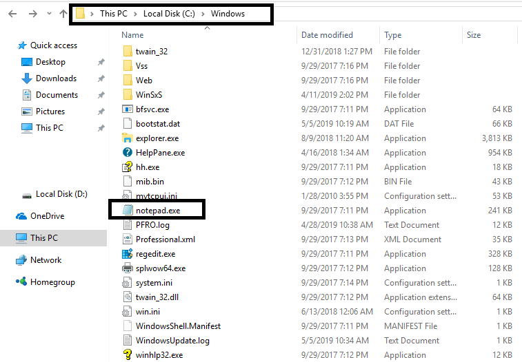 notepad.exeファイルを見つけます。それをダブルクリックしてメモ帳を開きます| Windows 10のメモ帳はどこにありますか?