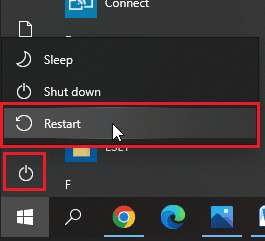 Faceți clic pe start și faceți clic pe restart