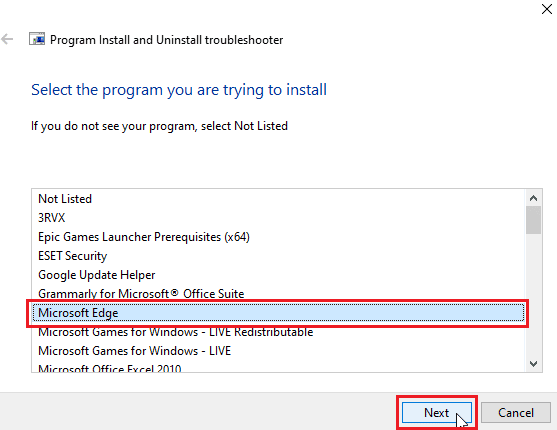 selectați programul în care aveți eroarea și faceți clic pe următorul. Remediați eroarea la aplicarea transformărilor în Windows 10