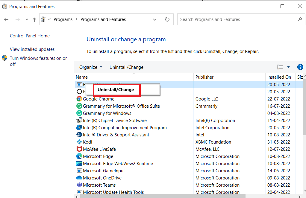 faceți clic pe dezinstalare
