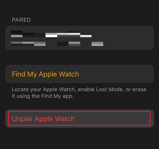 Нажмите «Отключить Apple Watch».