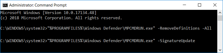 コマンドプロンプトを使用して、Windows Defender |を更新します。 WindowsDefenderファイアウォールをアクティブ化できない問題を修正