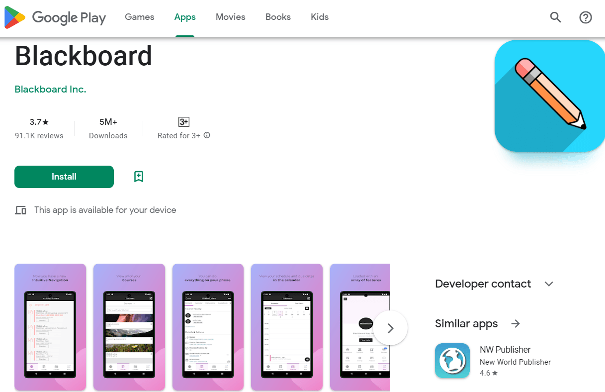 Play 商店中適用於 Android 的 Blackboard 應用程序