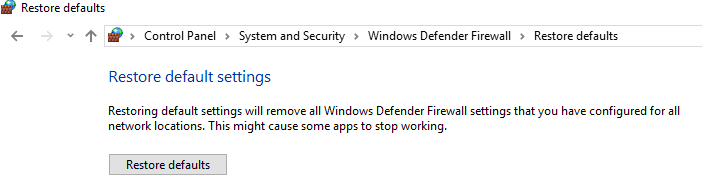 [デフォルトに戻す]ボタンをクリックします| Windows10のWindowsファイアウォールの問題を修正する