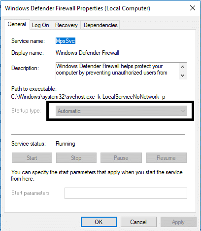 スタートアップが自動|に設定されていることを確認しますWindowsファイアウォールの問題を修正する