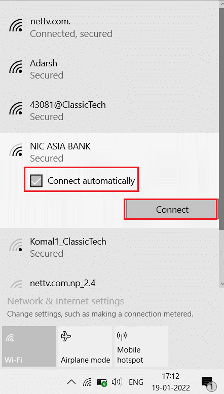 ยกเลิกการเลือกตัวเลือกเชื่อมต่ออัตโนมัติใน wifi