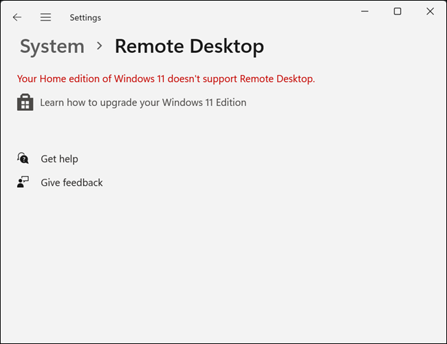 Remote Desktop no está disponible en Windows 11 Home.