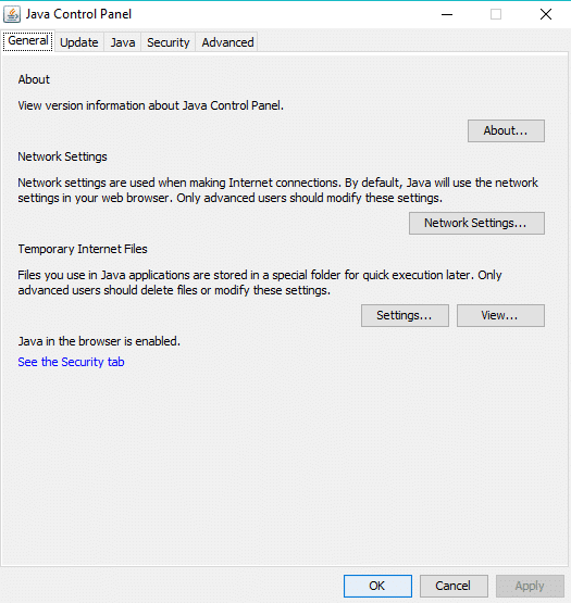 Javaコントロールパネルのダイアログボックスが開きます| Windows10でのMinecraftのクラッシュの問題を修正する