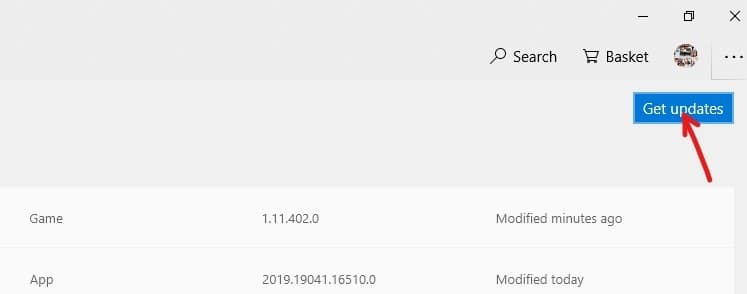 右上隅にある[利用可能な更新を取得]をクリックします| Minecraftのクラッシュの問題を修正する