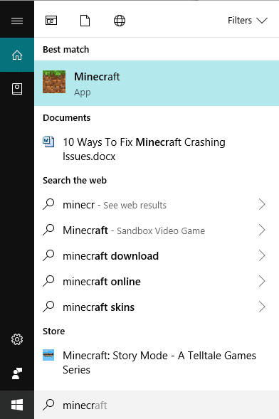 検索バーを使用してMinecraftを検索する