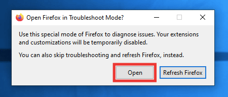 нажмите открыть. Почему Firefox не работает