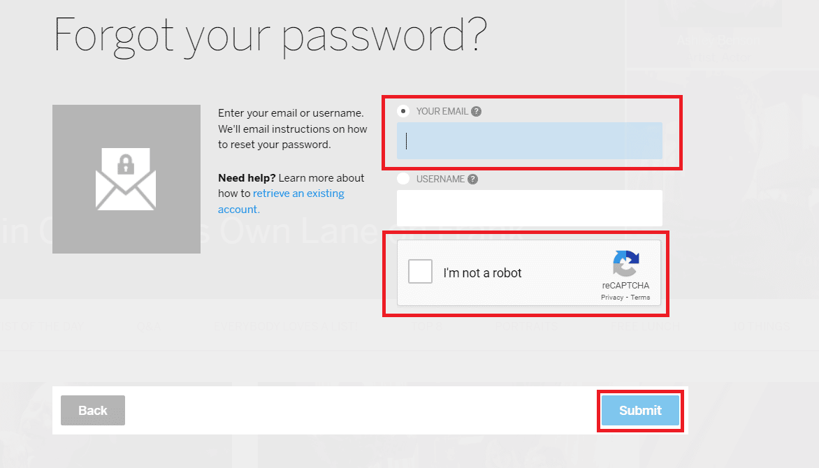 Geben Sie die E-Mail-Adresse ein, überprüfen Sie das reCAPTCHA und klicken Sie auf Senden