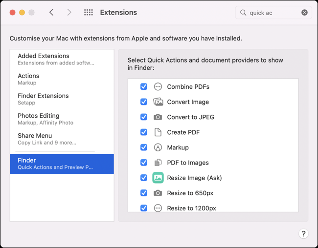 macOS Sistem Tercihlerinde Hızlı Eylemleri Özelleştirin