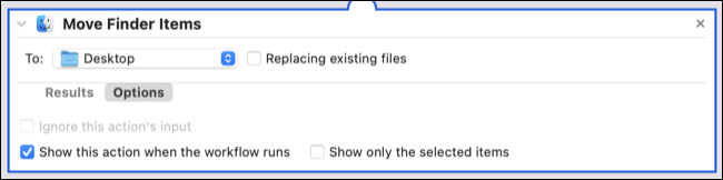 Görüntüleri Automator iş akışında kaydetmek için Bulucu Öğelerini Taşı eylemi