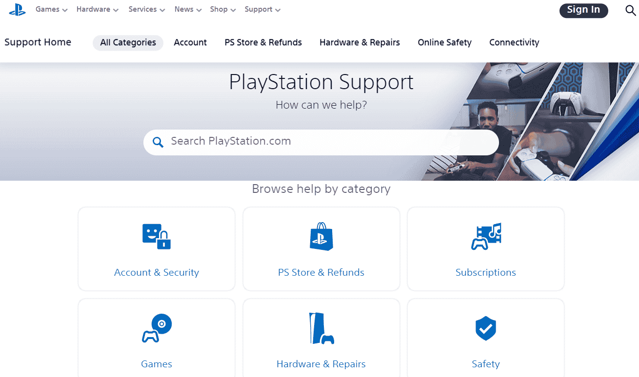 PlayStation 支持页面