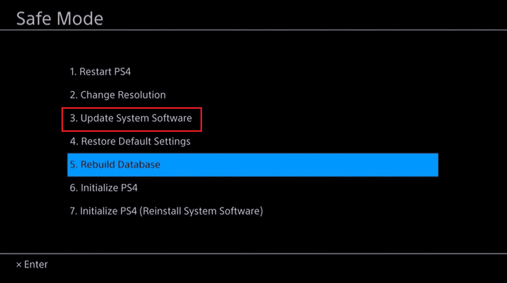 选择列表中编号为第三的更新系统软件选项。修复 PS4 CE-32895-7 错误