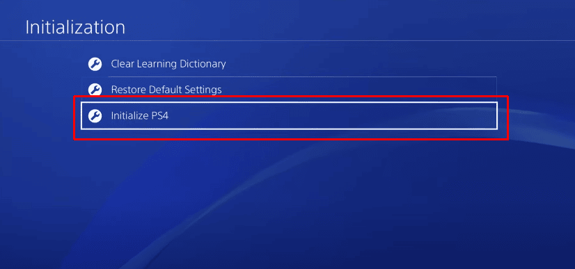 选择初始化 PS4 选项