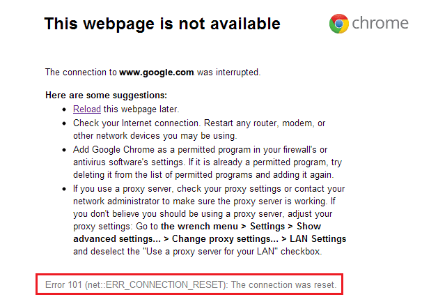 修复 ERR_CONNECTION_RESET Chrome