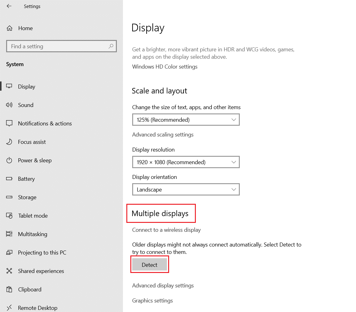 คลิกที่ปุ่ม Detect ใต้ส่วน Multiple displays ในการตั้งค่าระบบการแสดงผล ข้อกำหนดของระบบ NieR Automata คืออะไร