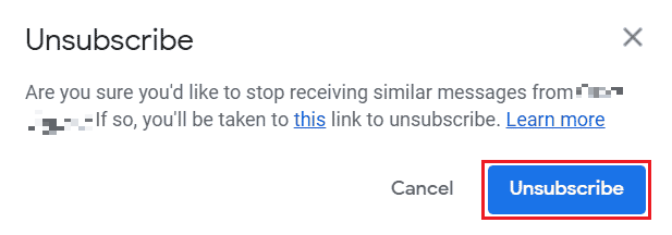 คลิกที่ Unsubscribe จากป๊อปอัปเพื่อยืนยันกระบวนการ