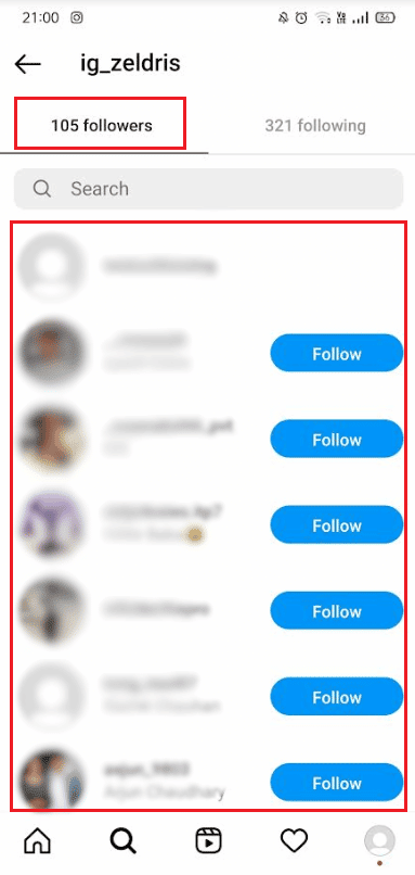 Sie können alle aktuellen Follower auf der Registerkarte „Follower“ sehen