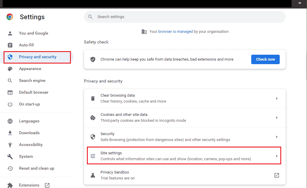 clique em configurações do site. Corrigir o erro de vídeo 5 no Apresentações Google