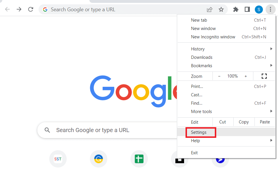 clique na opção Configurações. Corrigir o erro de vídeo 5 no Apresentações Google