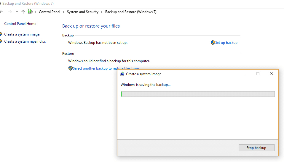 バックアップを保存しているWindowsのダイアログボックスが表示されます