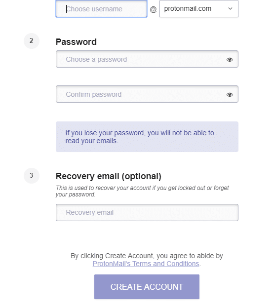 詳細なユーザー名とパスワードを入力し、アカウントの作成をクリックします