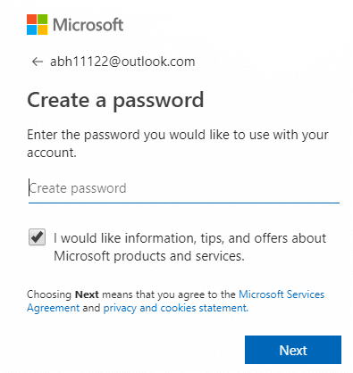 パスワードを作成して[次へ]をクリックするには