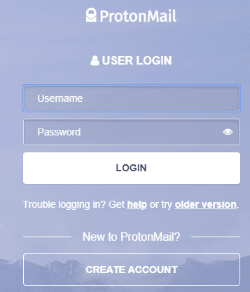 Proton Mailアカウントを使用するには、ユーザー名とパスワードを入力し、ログインをクリックします