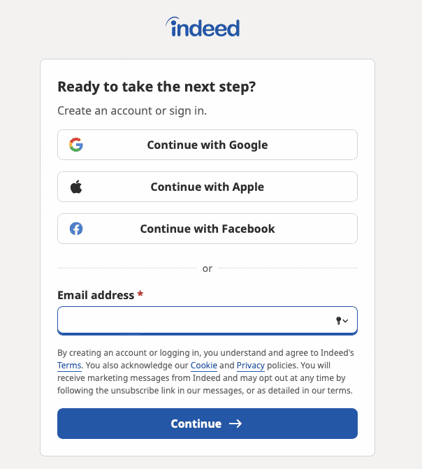 Masukkan alamat email Anda. Cara Menghapus Akun Indeed Secara Permanen