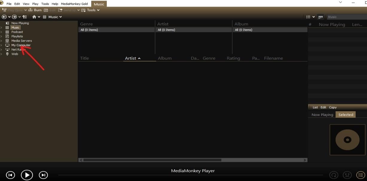 音楽ファイルをアップロードするフォルダを選択します