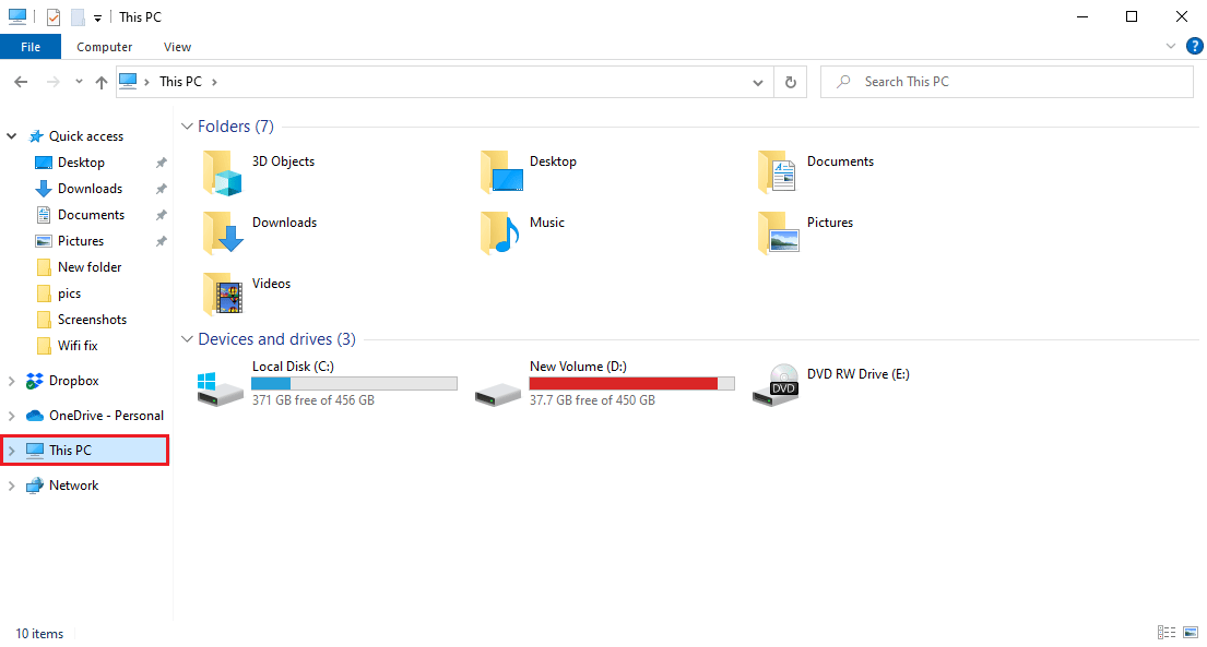 Wybierz Ten komputer i kliknij prawym przyciskiem myszy dysk, na którym zainstalowano system Windows