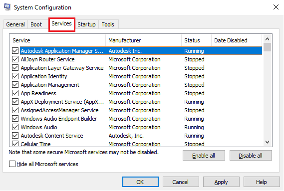 Przejdź do zakładki Usługi i odznacz usługę Alps SMBus Monitor. Napraw błąd Alps SetMouseMonitor w systemie Windows 10