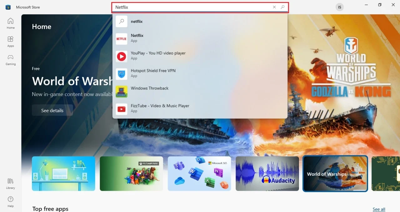 Introduce Netflix en la barra de búsqueda
