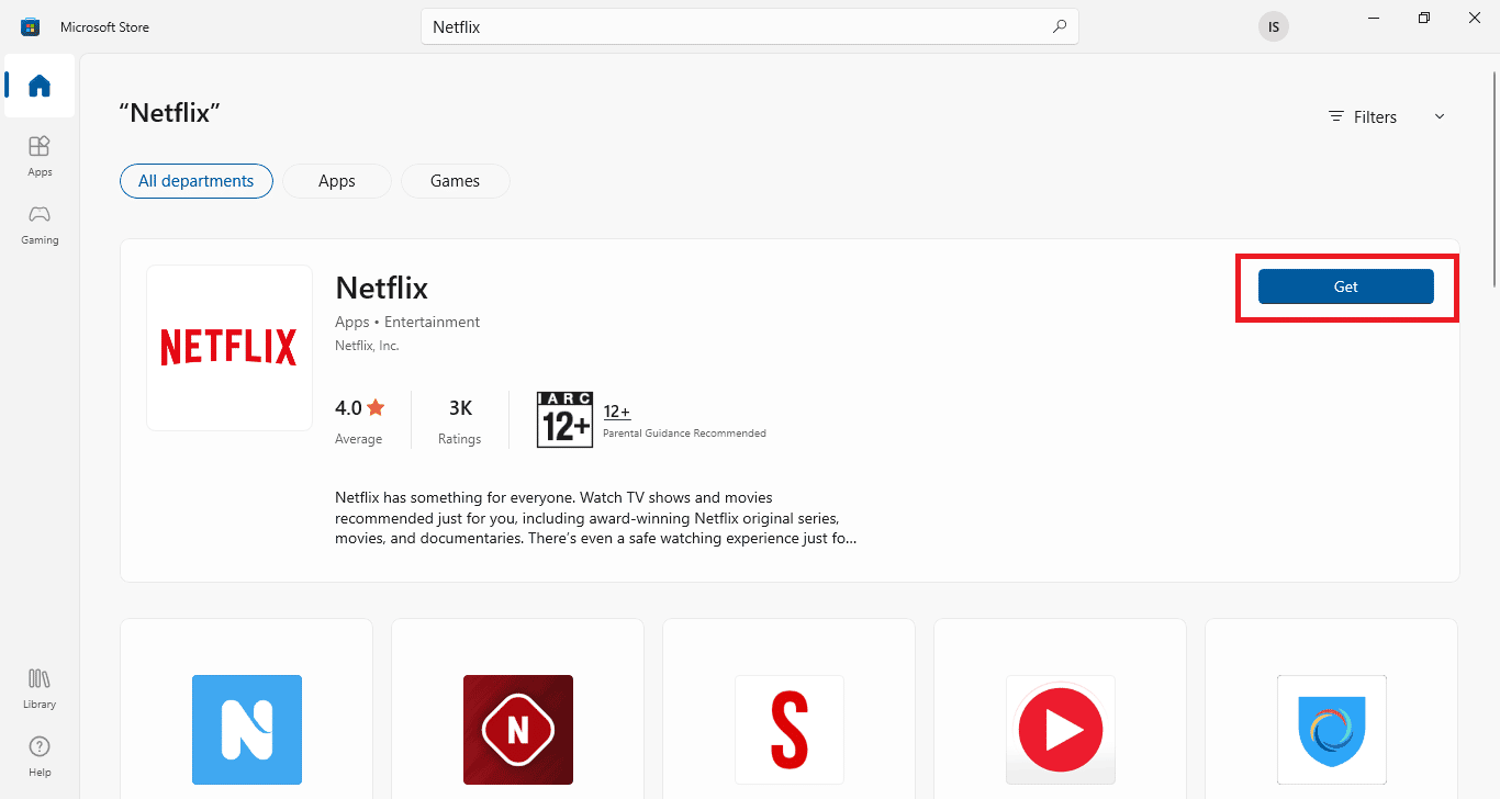 Haz clic en Obtener. Solucionar error inesperado en Netflix