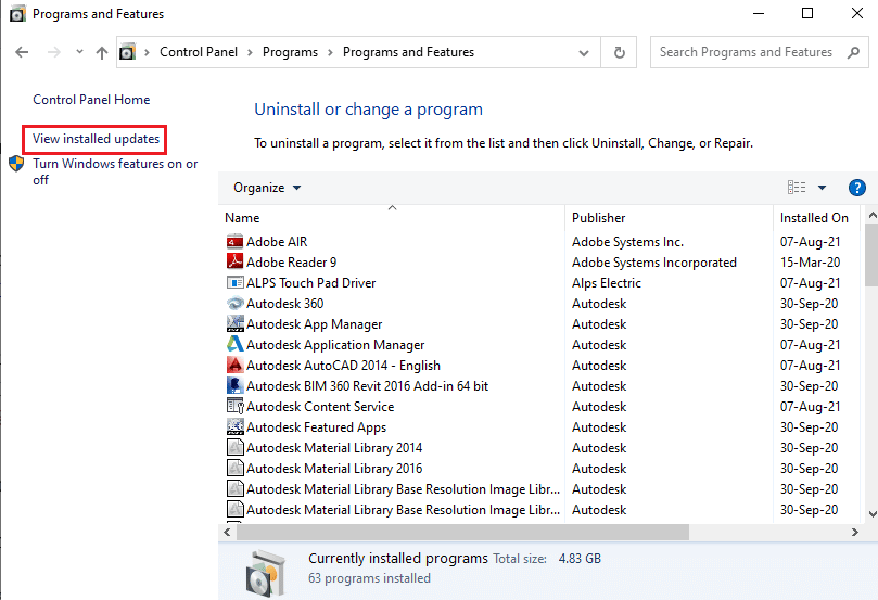Klicken Sie auf die Option Installierte Updates anzeigen. MOM-Implementierungsfehler in Windows 10 behoben