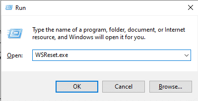 Nel prompt Esegui, digita il seguente comando WSReset exe