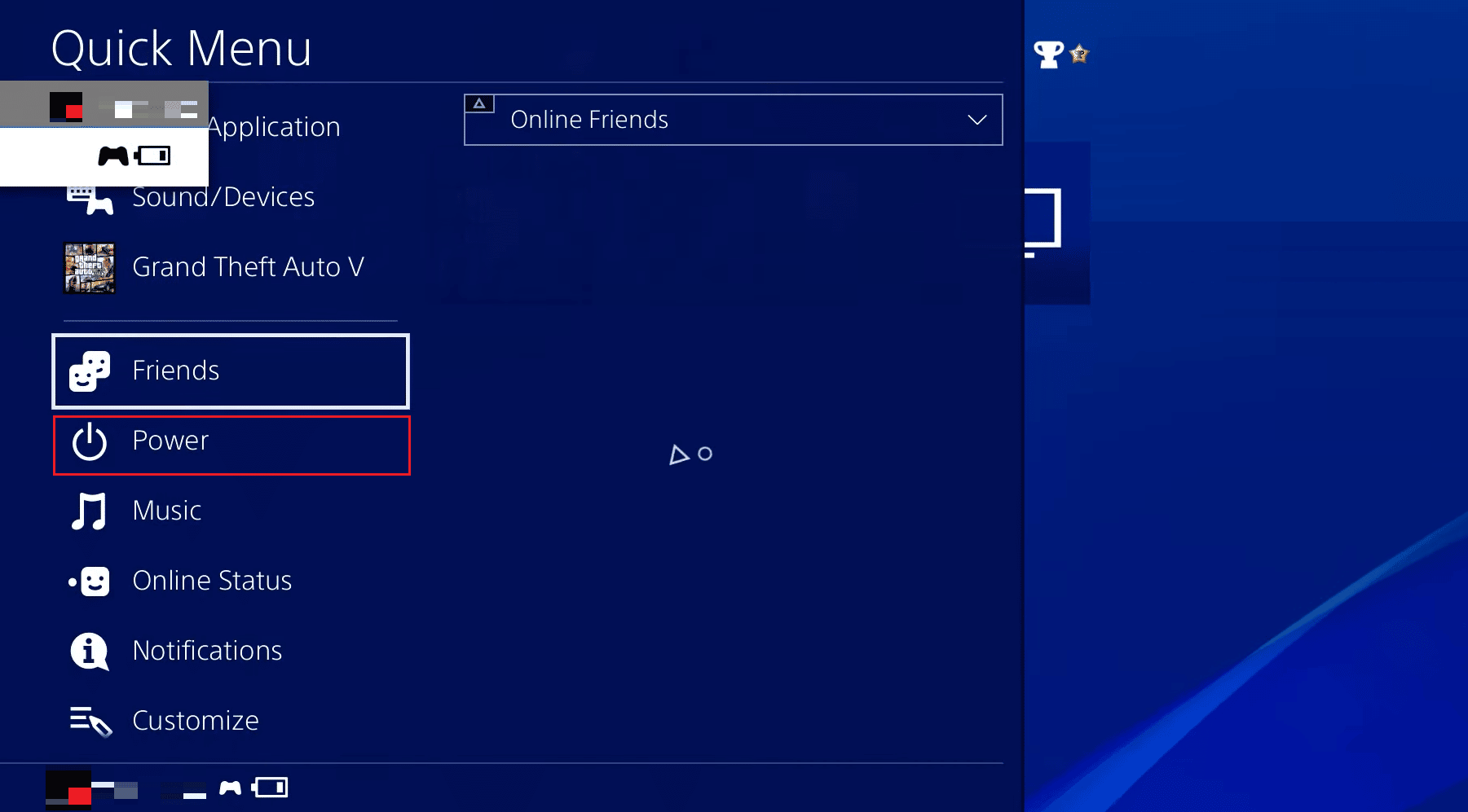 PS4 – Schnellmenü – Wählen Sie die Energieoption