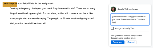 Commentaire dans Google Docs