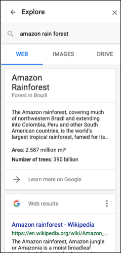 Explorer la barre latérale dans Google Docs