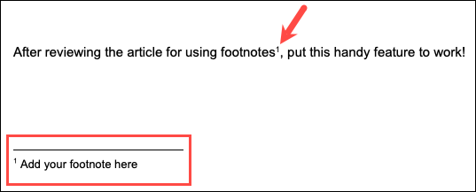 Note de bas de page insérée dans un document Google