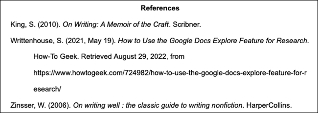 Liste de références dans Google Docs