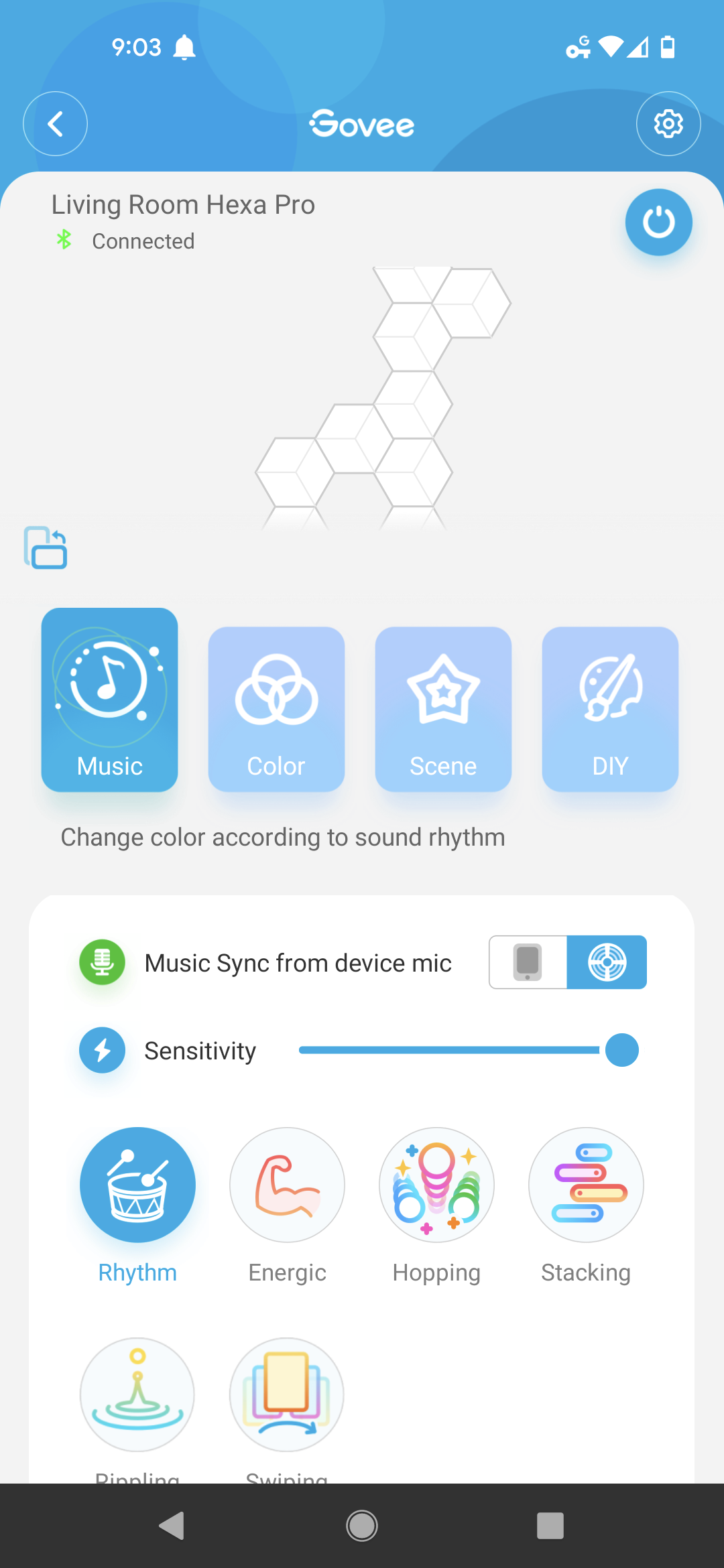Paramètres de musique de l'application Govee