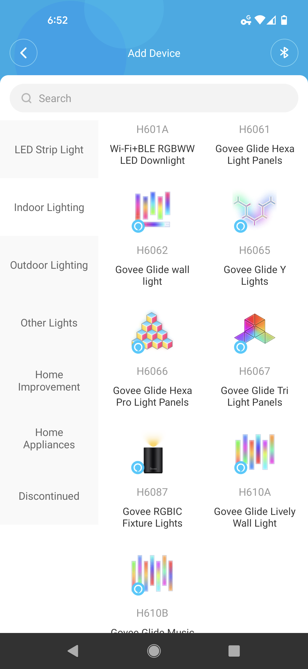 Sélection de lumière de l'application Govee Home