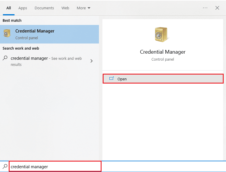 打開憑據管理器。修復 Windows 10 中的 Teams 錯誤 caa7000a