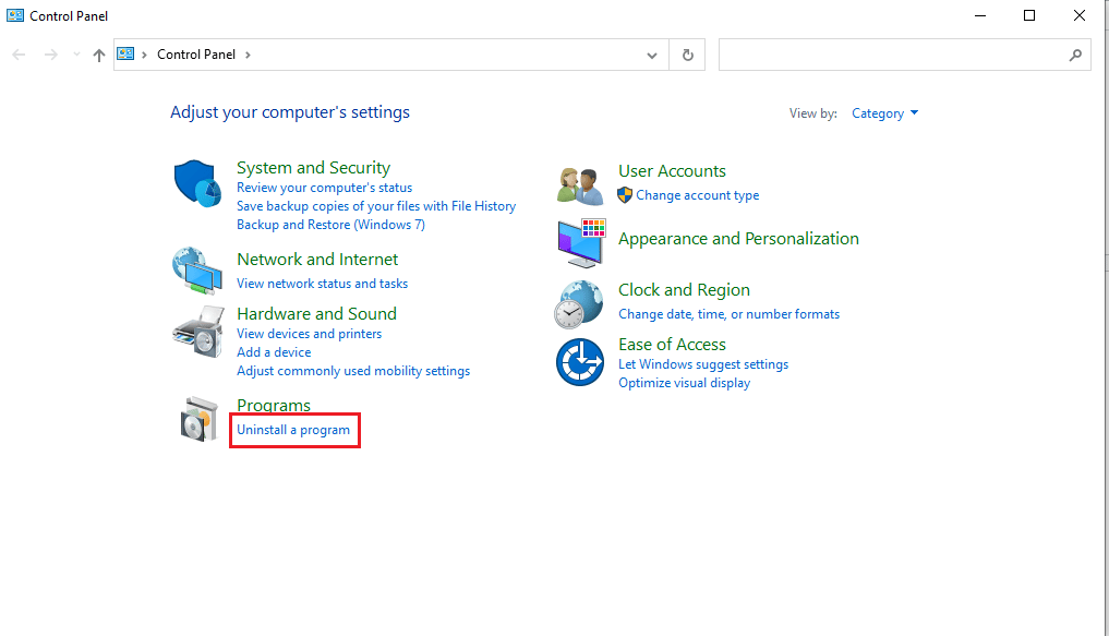 Cliquez sur désinstaller un programme dans Programmes