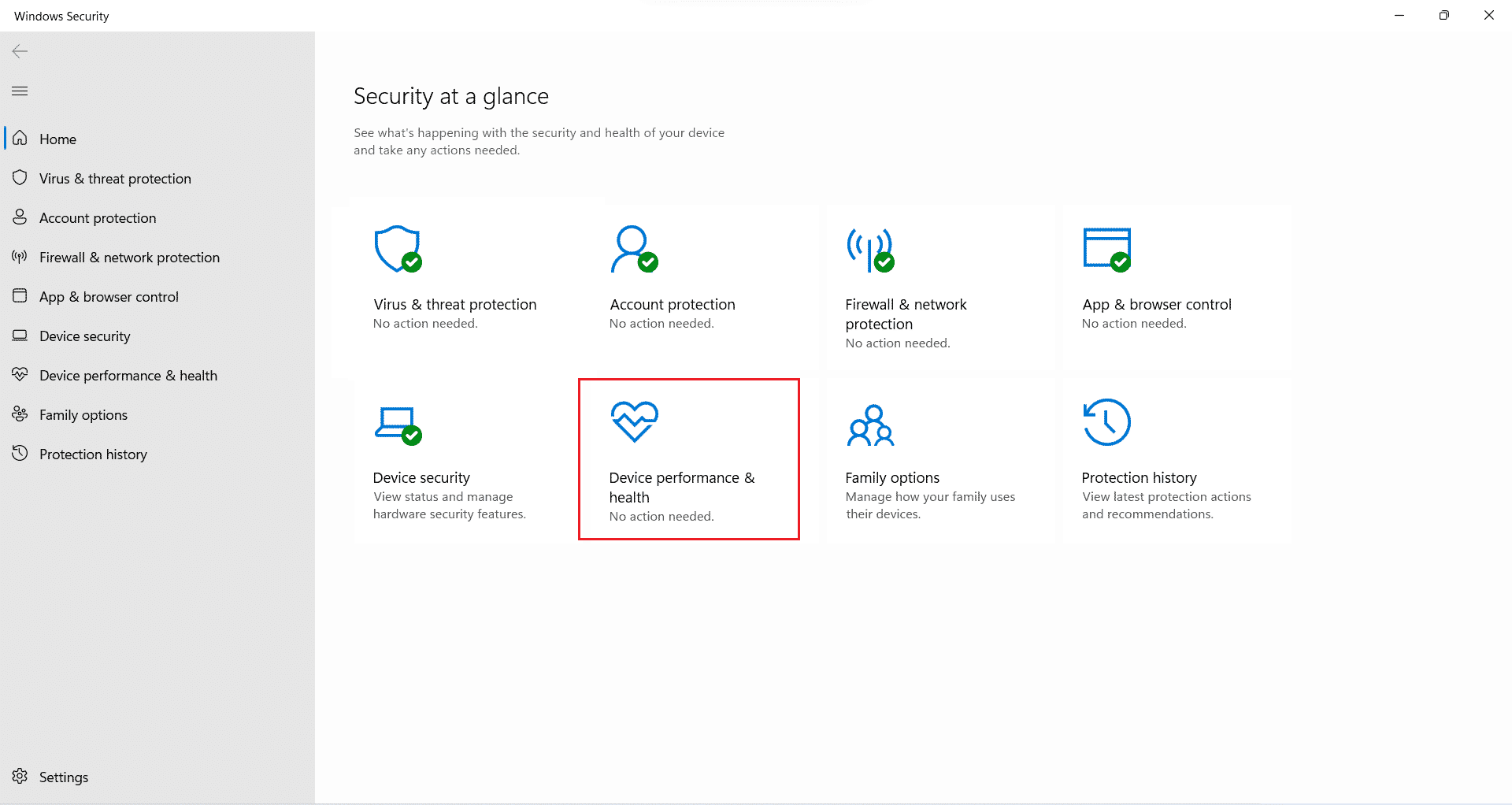 performances de l'appareil et santé sécurité Windows