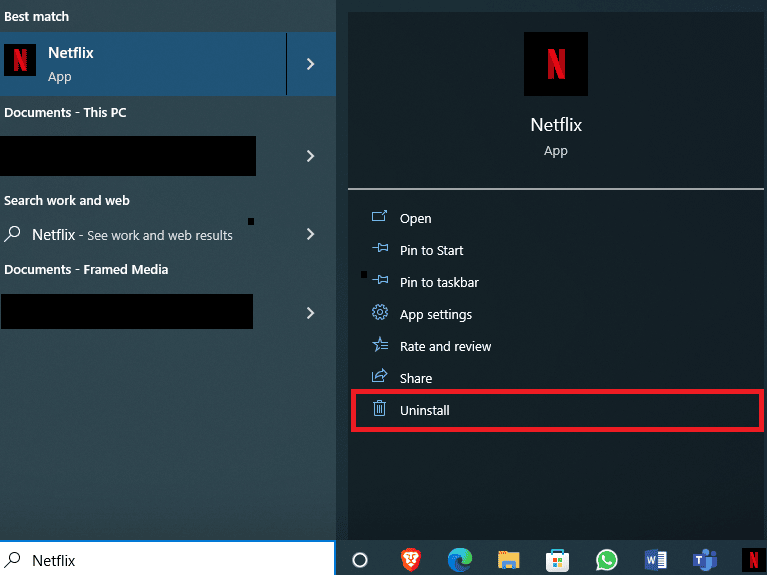 제거를 찾아 클릭하십시오. Netflix에서 오류 코드 u7121 3202 수정